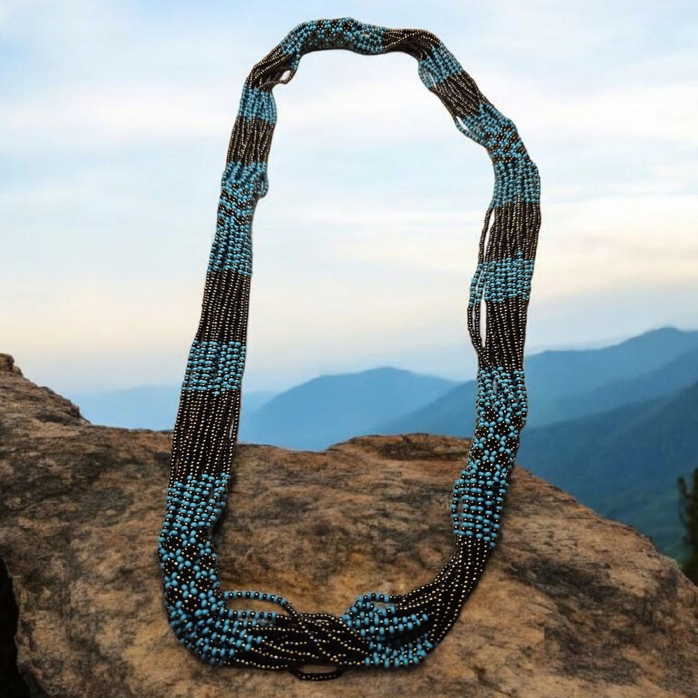 Elegant Brown and Blue Multi-Strand Necklace NWOT - Picture 1 of 2